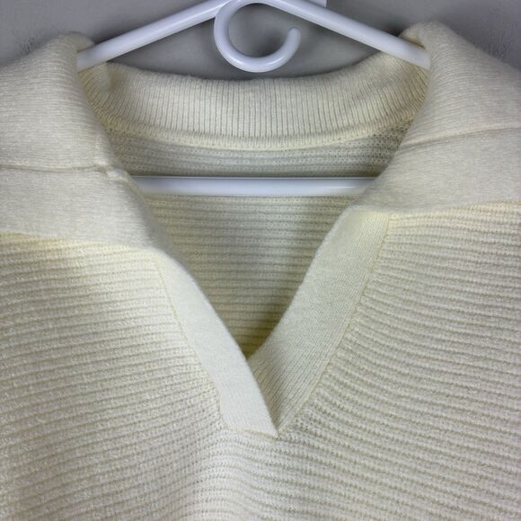 Women’s Cream Sweater Sz S Cozy Oversized Cropped Ribbed Knit V Neck Preppy NWT - Picture 4 of 10